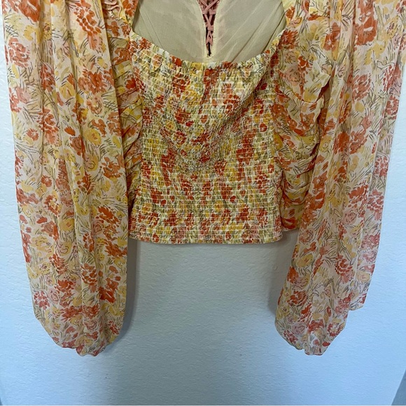 Free People NWT Mabel Ruched Print Blouse Size Large - Picture 14 of 14
